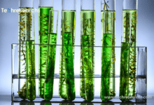 A picture showing test tube and industrial biotech for sustainable production